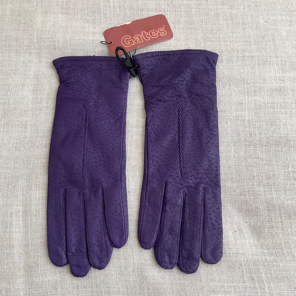 •Gates Imipec Leather Amethyst Ladies Gloves Size L,71/2 Vintage NWT